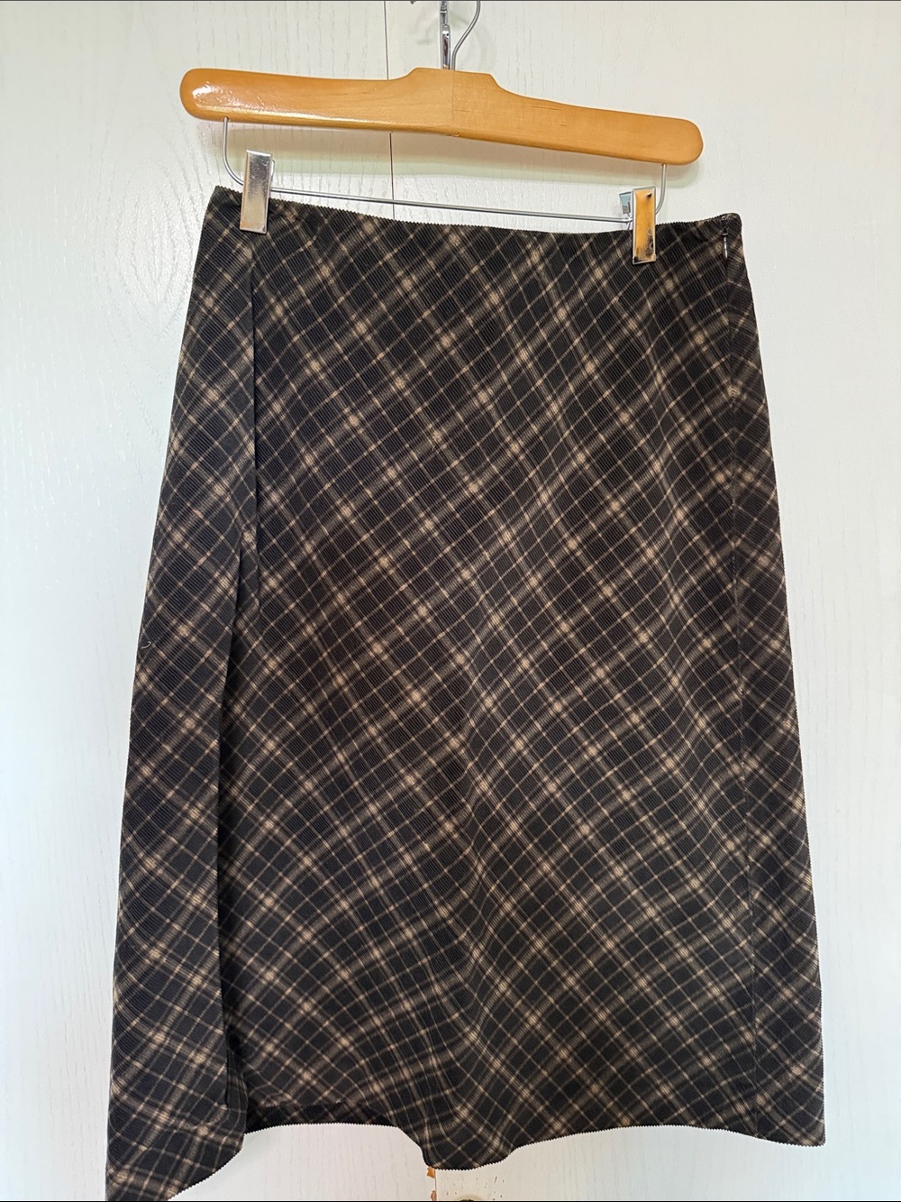 Esprit Black and Tan Plaid Midi Skirt